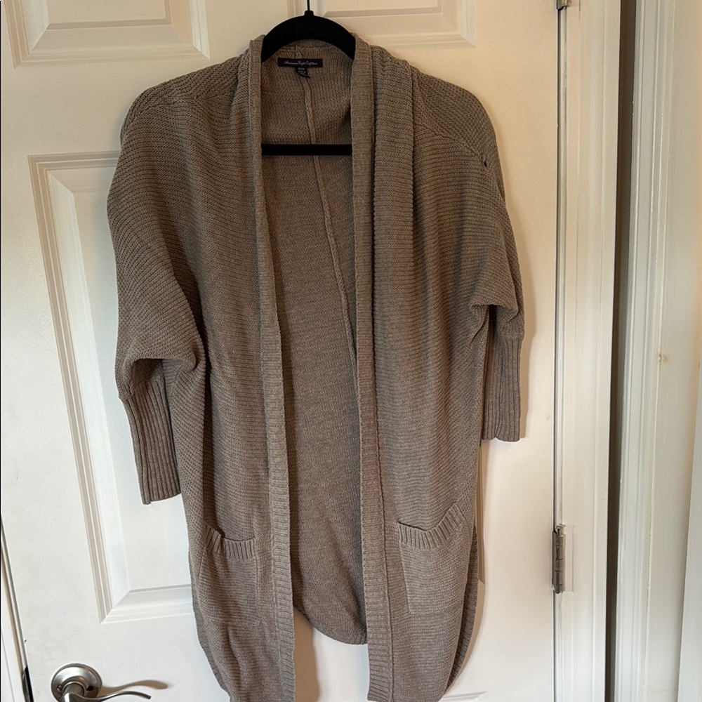 American Eagle Taupe Knit Cardigan Sweater